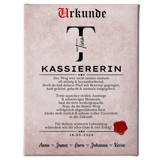 Ausbildungsabschluss Geschenk Kassiererin Leinwand Urkunde 1