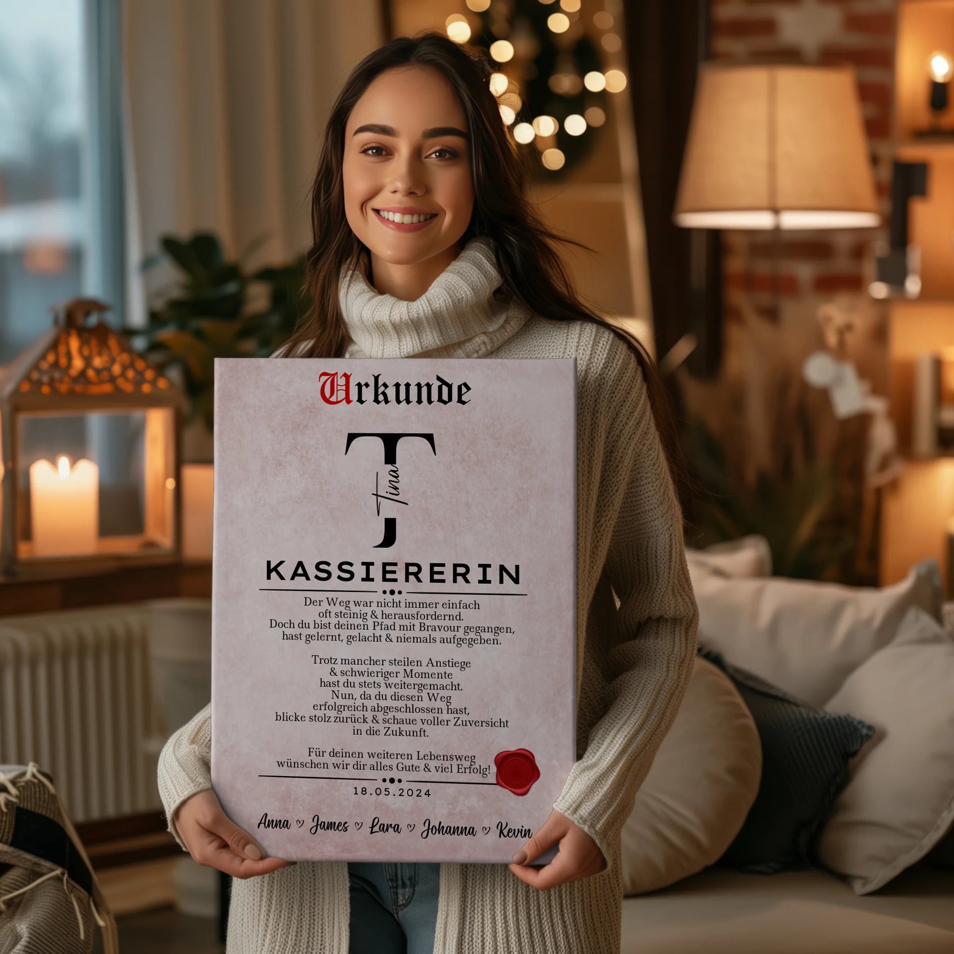 Ausbildungsabschluss Geschenk Kassiererin Leinwand Urkunde 2
