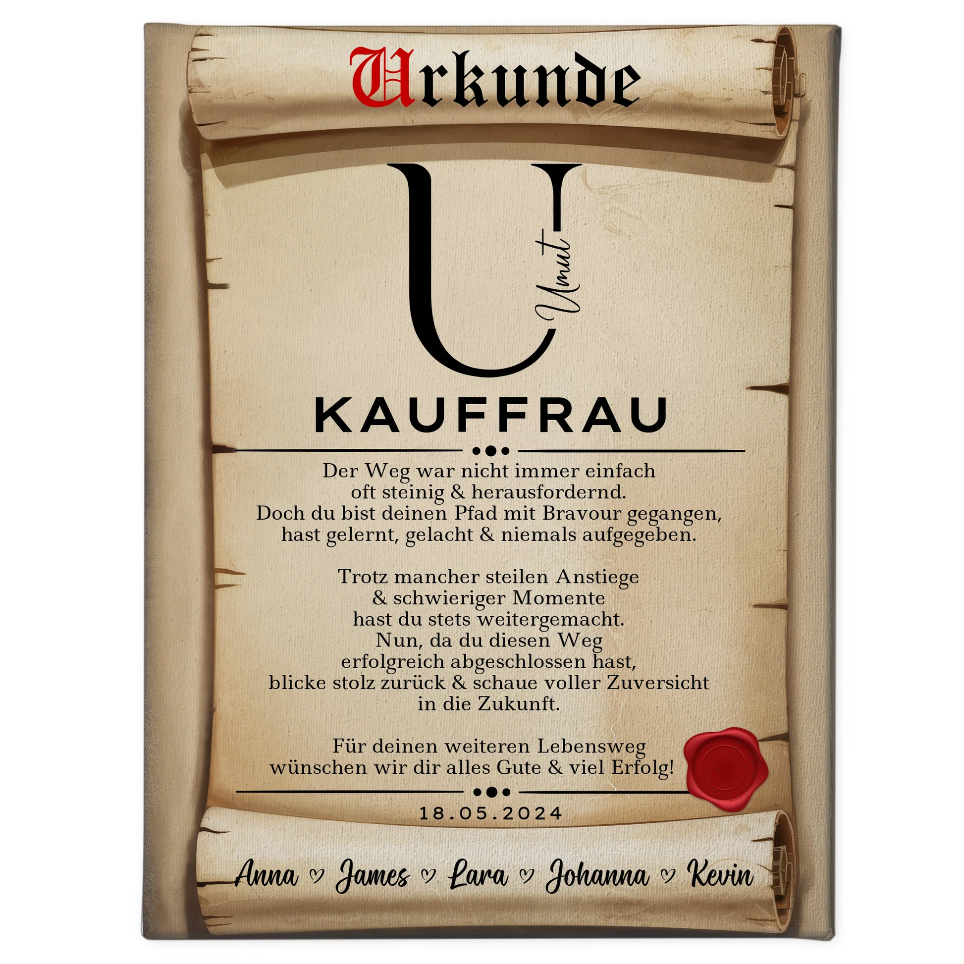 Geschenk Zum Abschluss Ausbildung Kauffrau Leinwand Urkunde 1