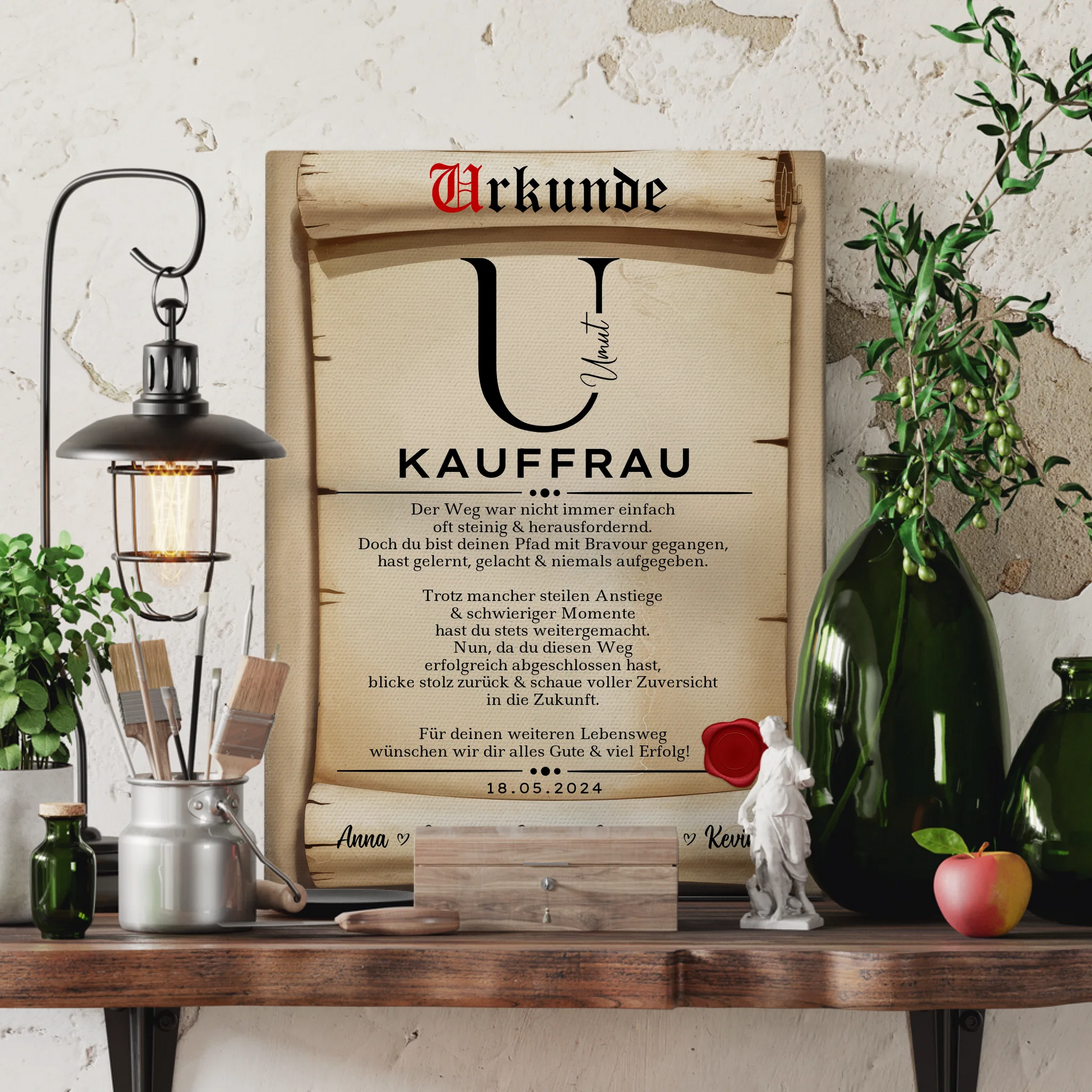 Geschenk Zum Abschluss Ausbildung Kauffrau Leinwand Urkunde 3