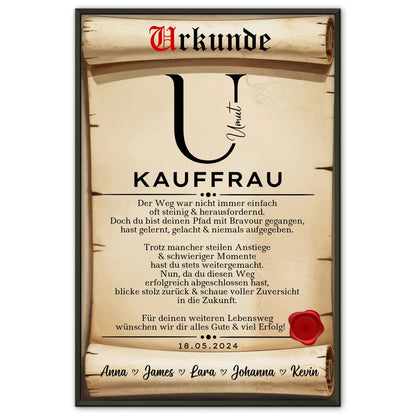 Geschenk Zum Abschluss Ausbildung Kauffrau Poster Urkunde