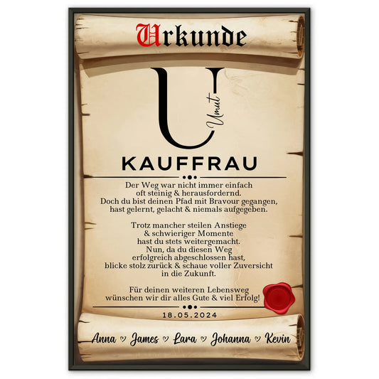Geschenk Zum Abschluss Ausbildung Kauffrau Poster Urkunde
