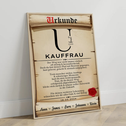Geschenk Zum Abschluss Ausbildung Kauffrau Poster Urkunde
