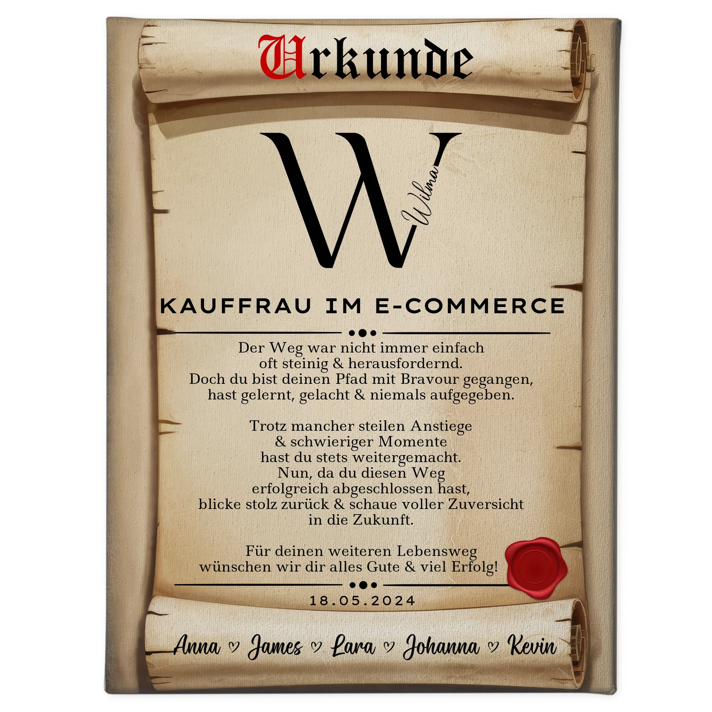 Ausbildungsabschluss Geschenk Kauffrau im E-Commerce Leinwand Urkunde 1