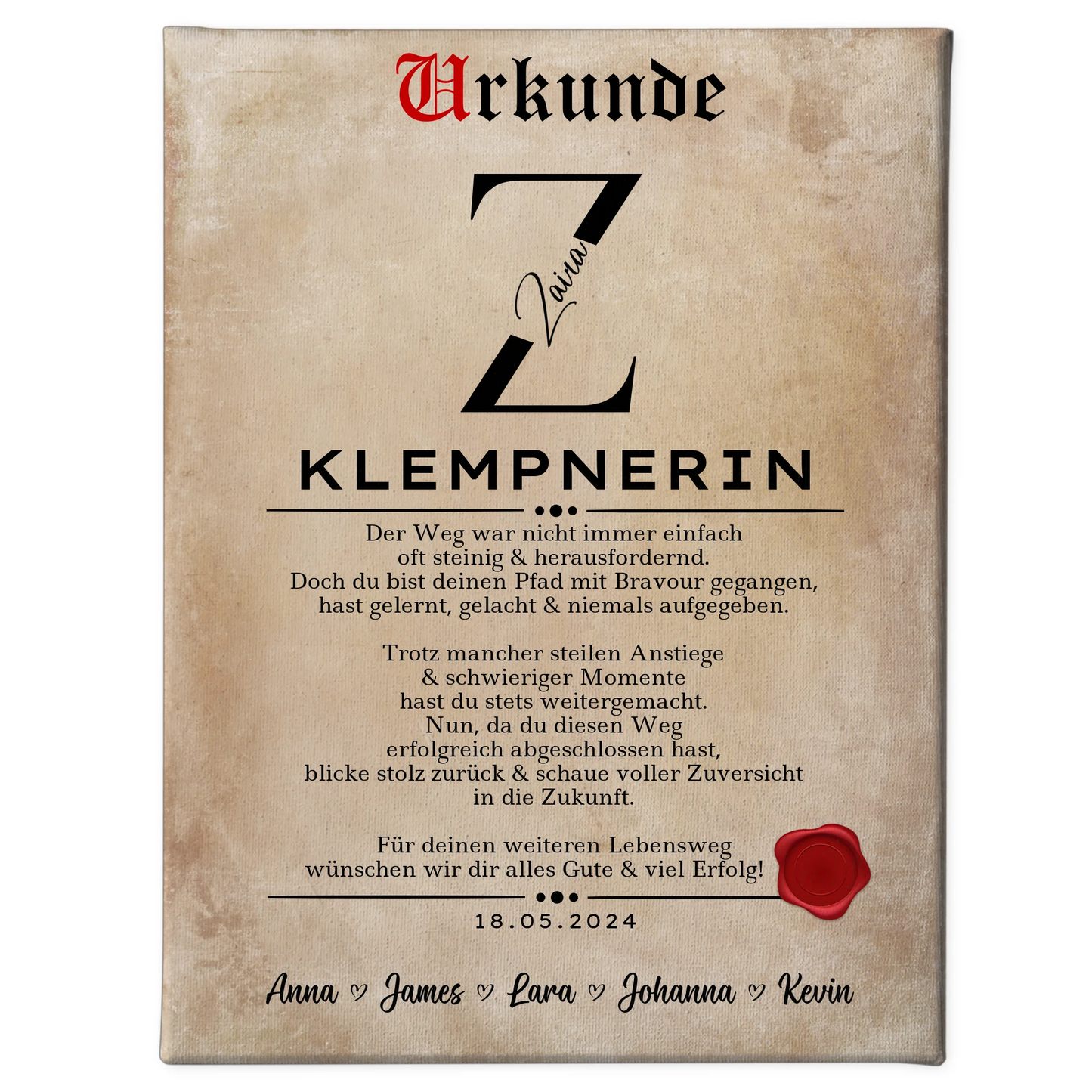 Geschenk Zum Abschluss Ausbildung Klempnerin Leinwand Urkunde 1