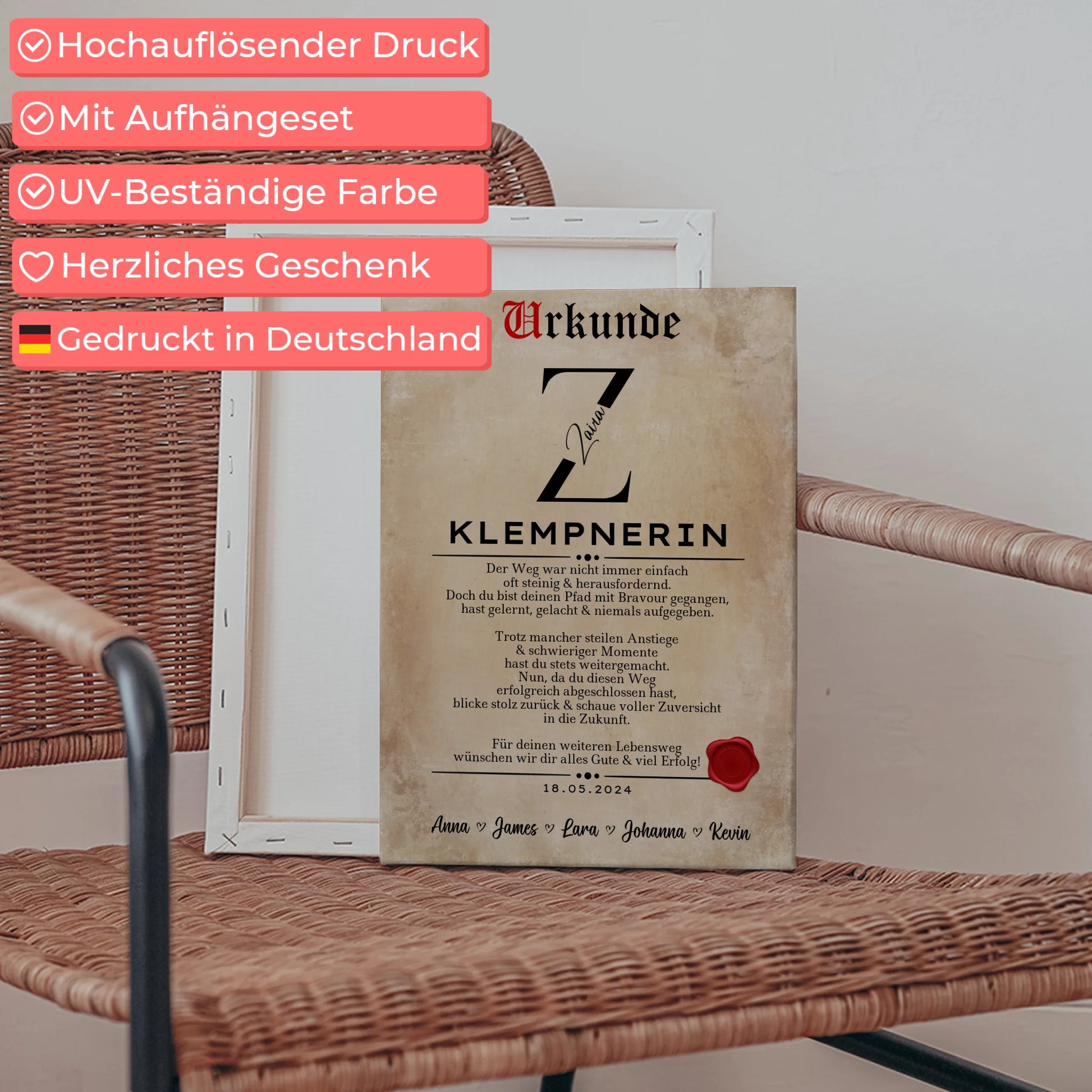 Geschenk Zum Abschluss Ausbildung Klempnerin Leinwand Urkunde 5