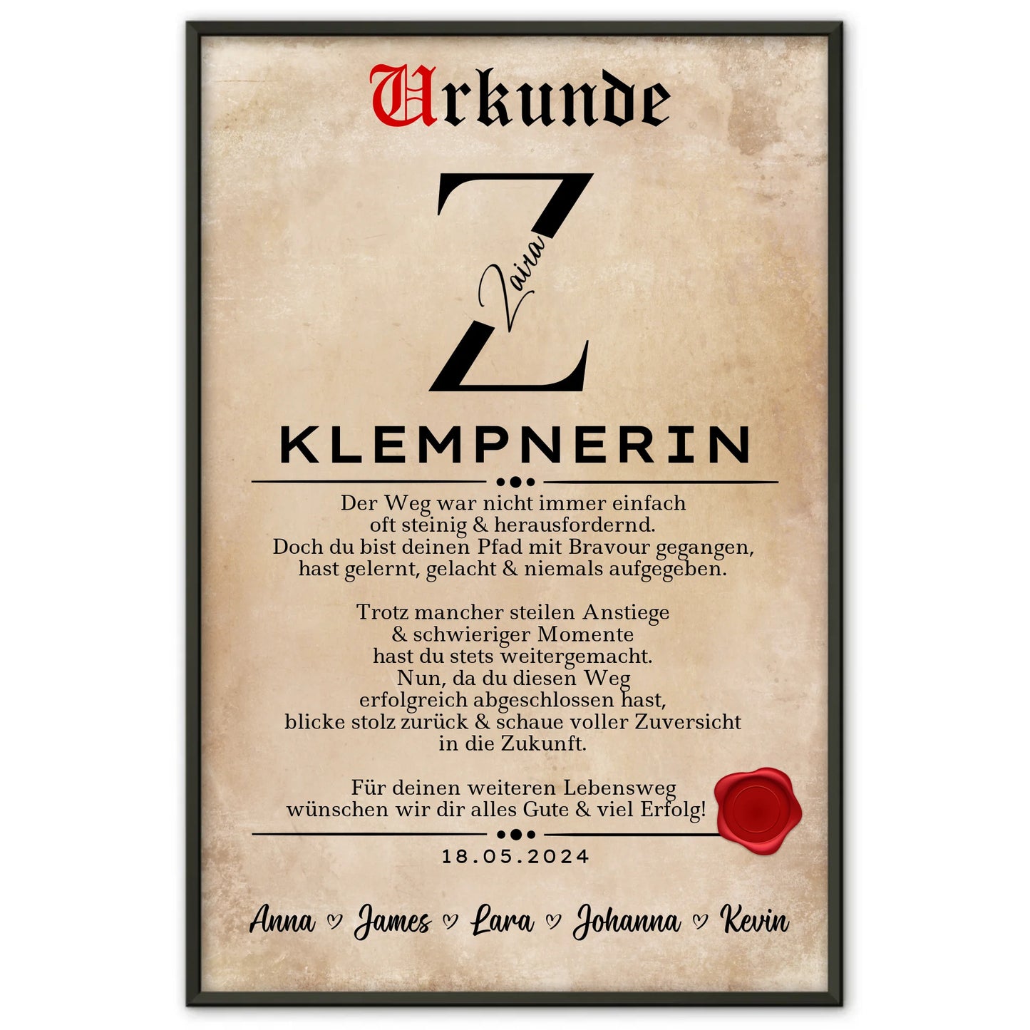 Geschenk Zum Abschluss Ausbildung Klempnerin Poster Urkunde