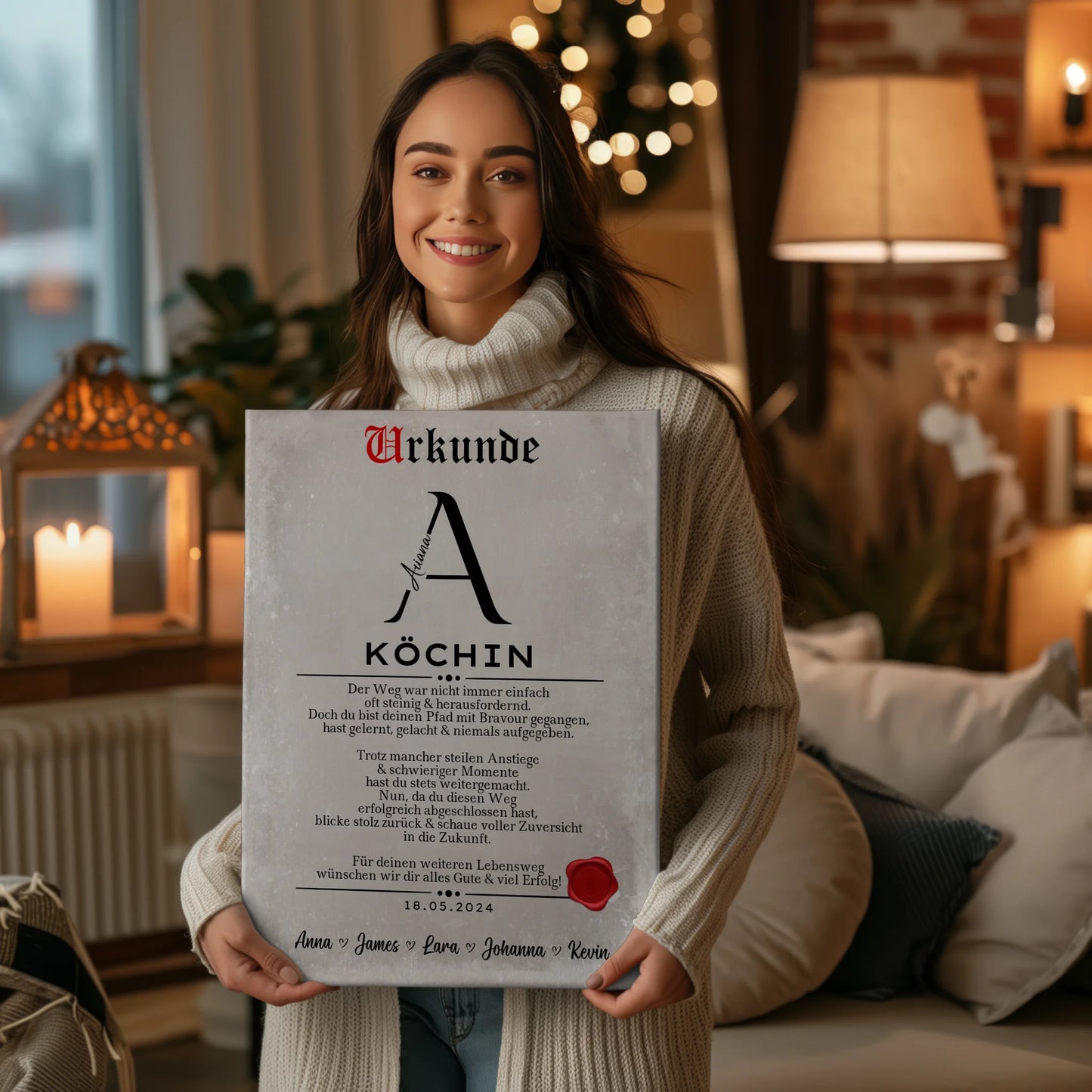 Geschenk Abschluss Ausbildung Köchin Leinwand Urkunde 2