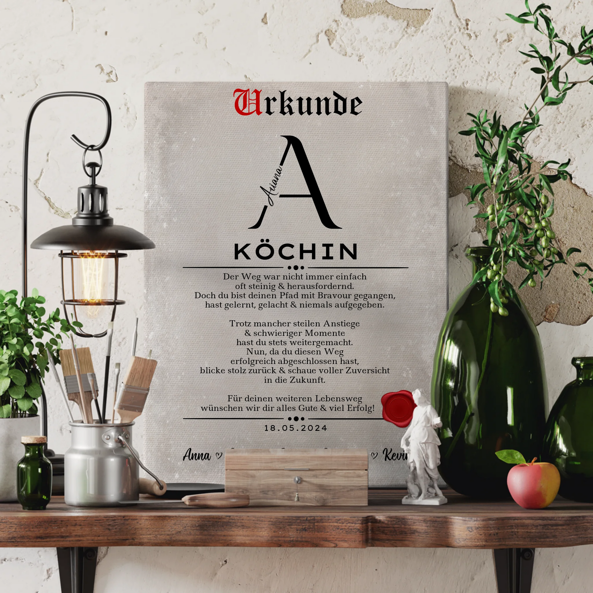 Geschenk Abschluss Ausbildung Köchin Leinwand Urkunde 3