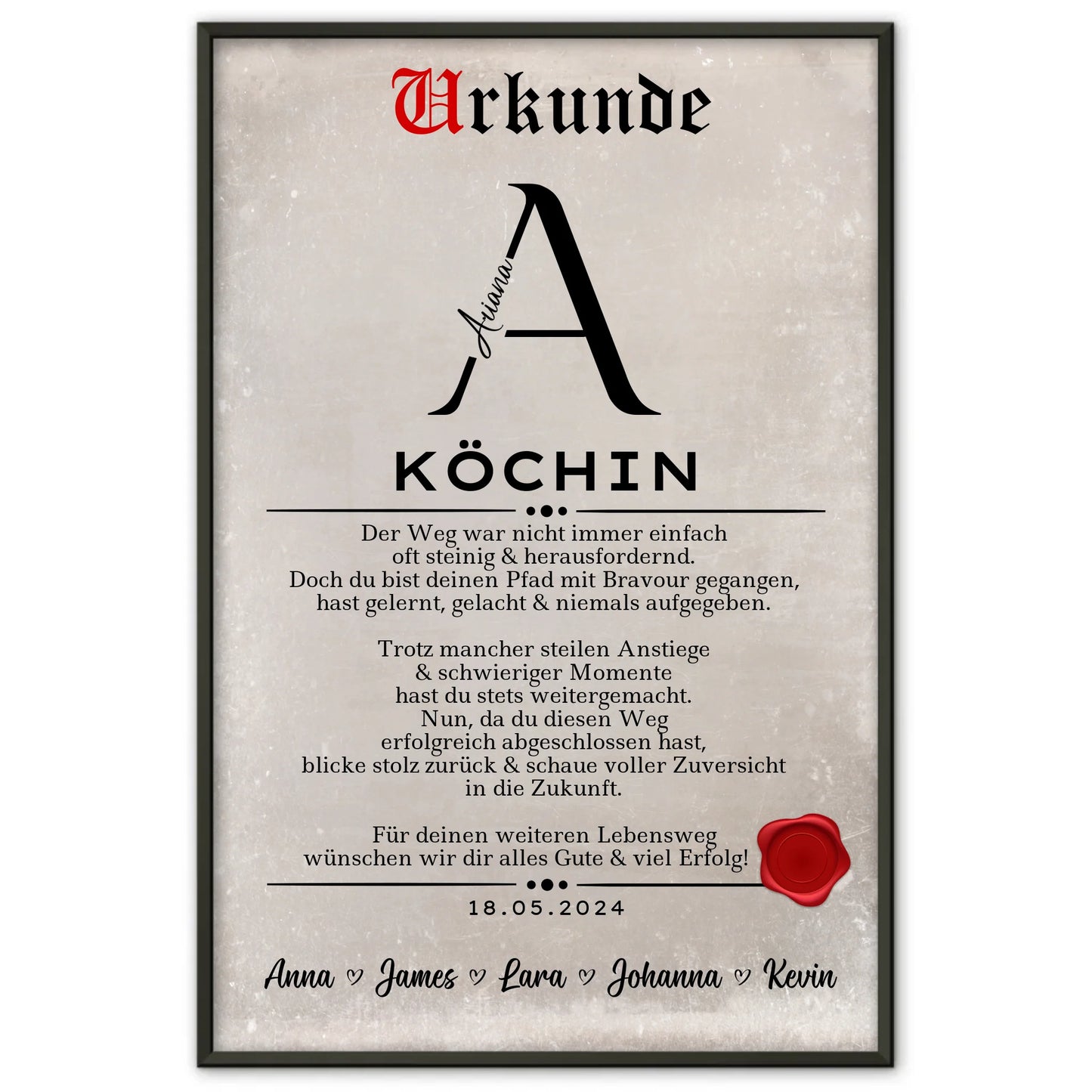 Geschenk Abschluss Ausbildung Poster Urkunde Köchin