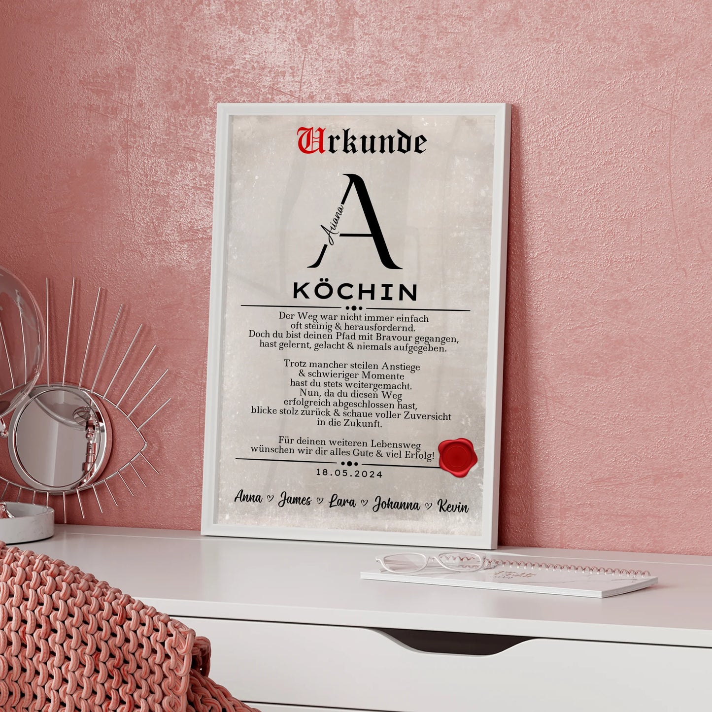 Geschenk Abschluss Ausbildung Poster Urkunde Köchin