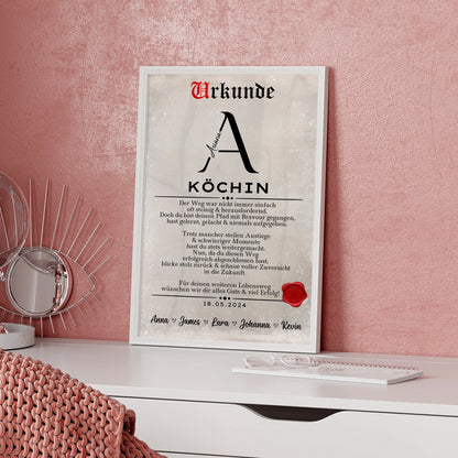 Geschenk Abschluss Ausbildung Poster Urkunde Köchin