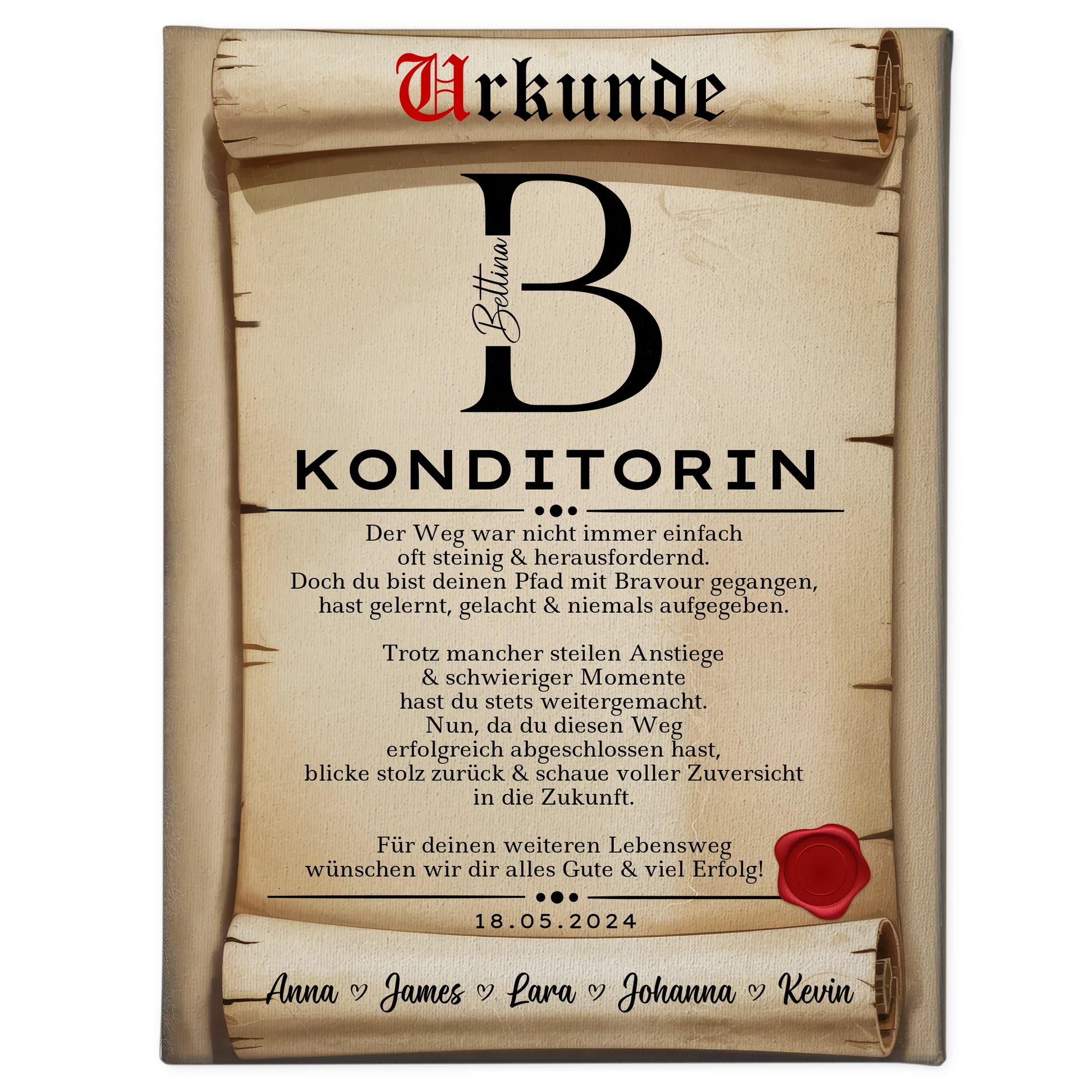 Ausbildungsabschluss Geschenk Konditorin Leinwand Urkunde 1