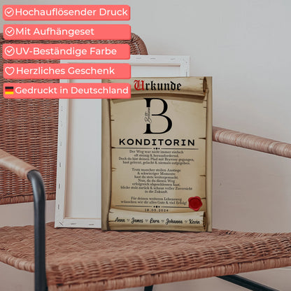 Ausbildungsabschluss Geschenk Konditorin Leinwand Urkunde 5