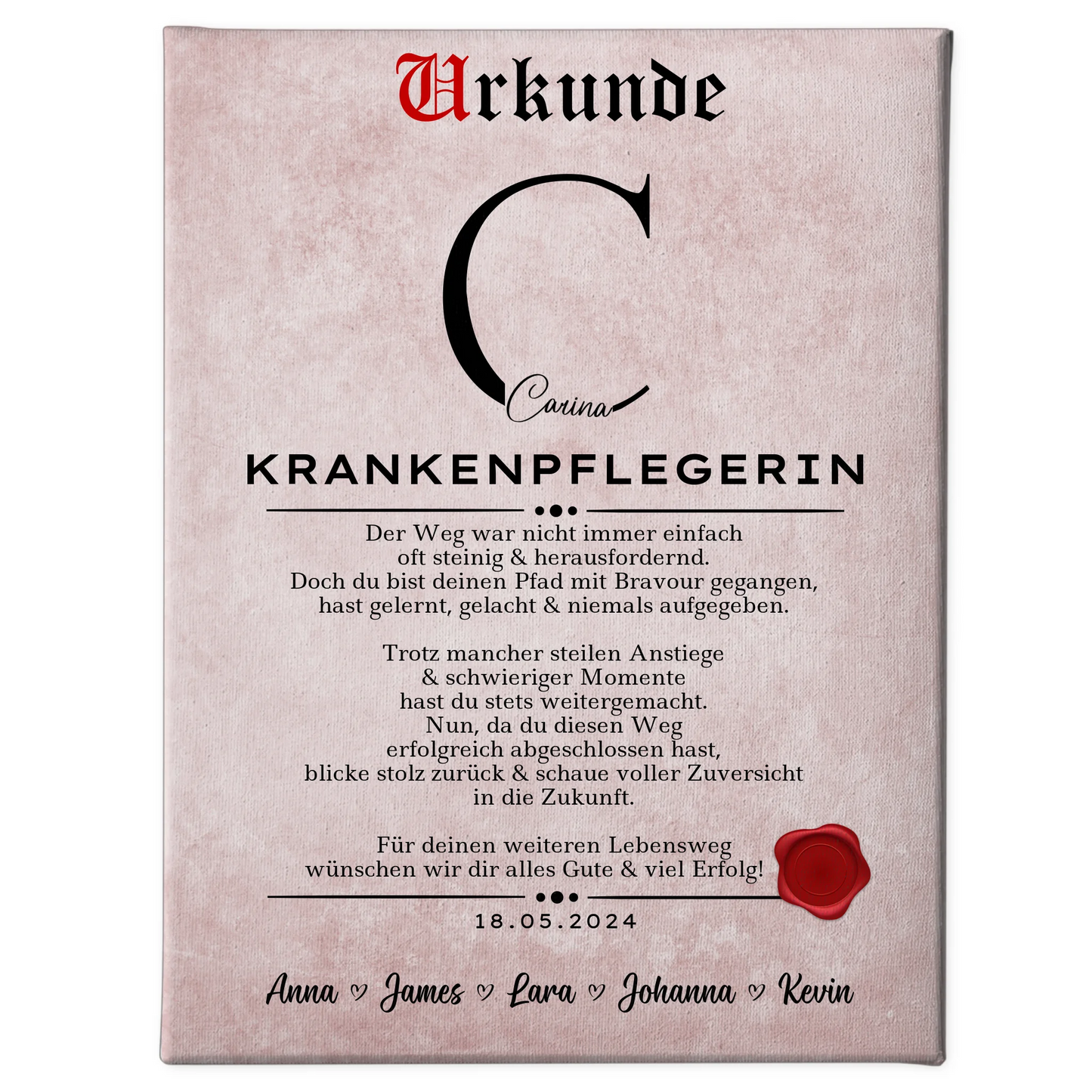 Geschenk Zum Abschluss Ausbildung Krankenpflegerin Leinwand Urkunde 1