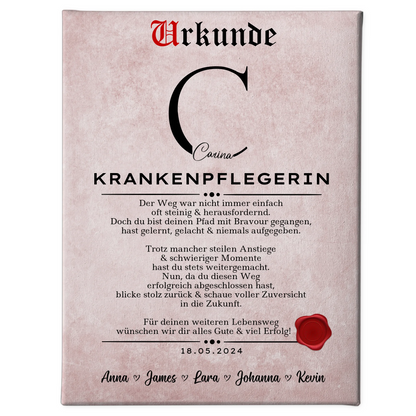 Geschenk Zum Abschluss Ausbildung Krankenpflegerin Leinwand Urkunde 1