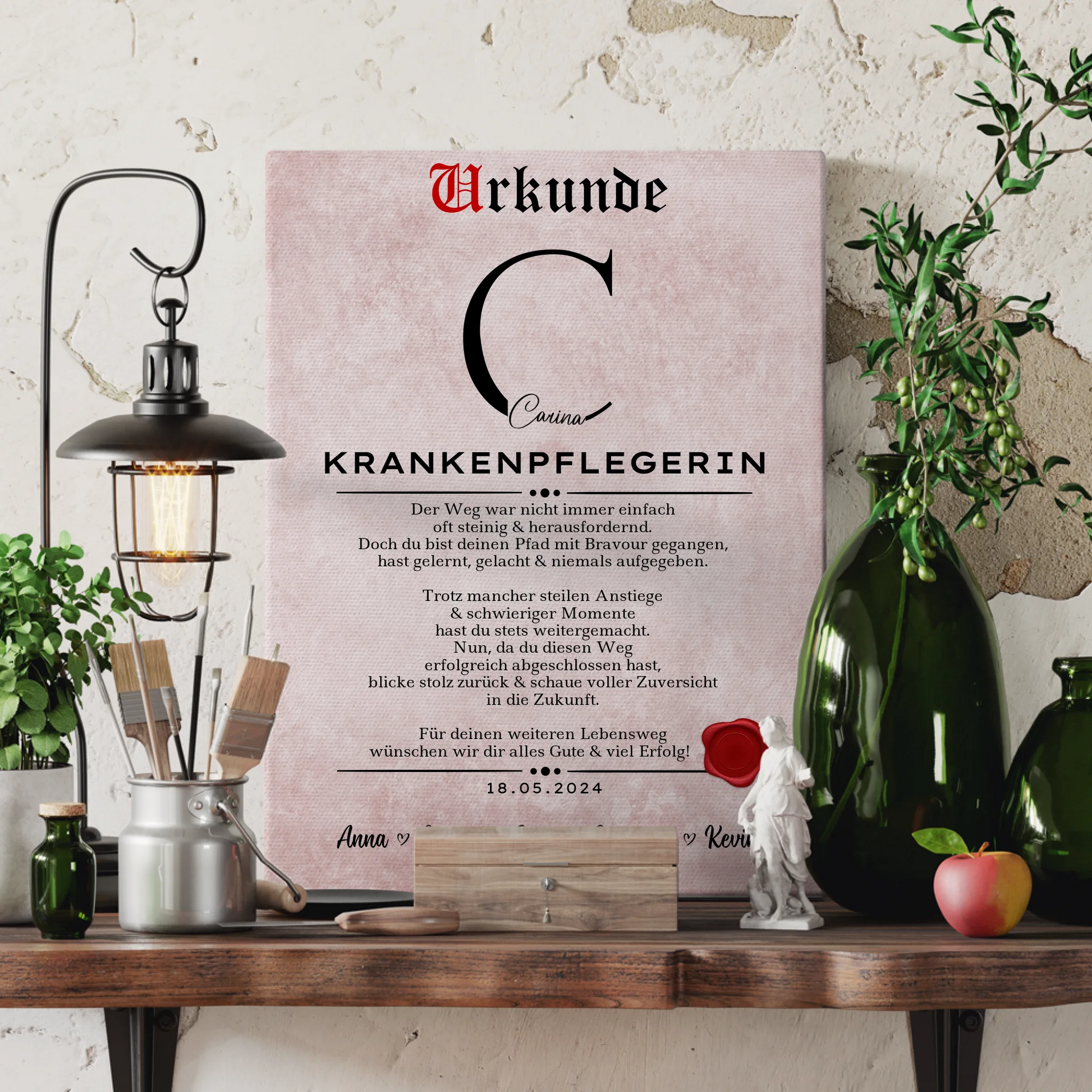 Geschenk Zum Abschluss Ausbildung Krankenpflegerin Leinwand Urkunde 3