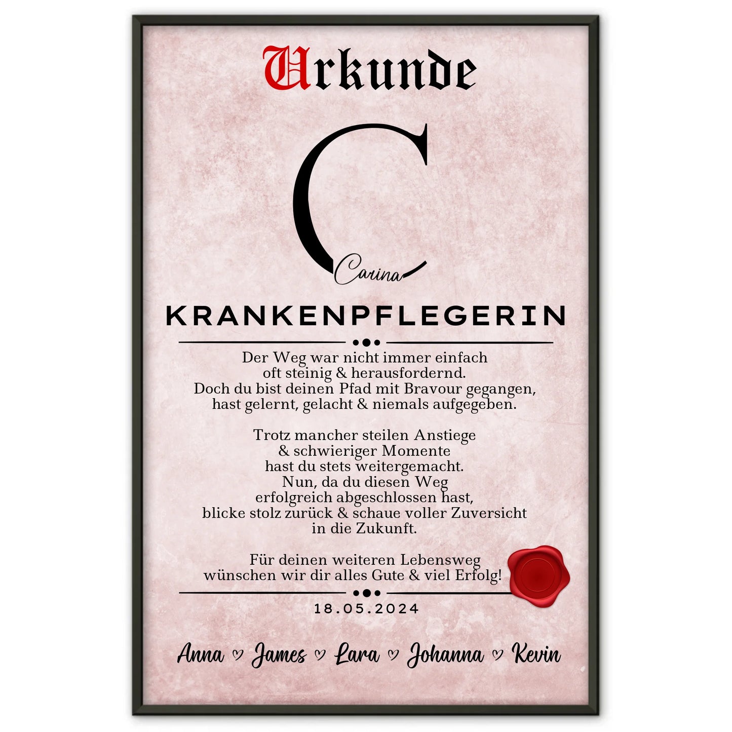 Geschenk Zum Abschluss Ausbildung Poster Urkunde Krankenpflegerin