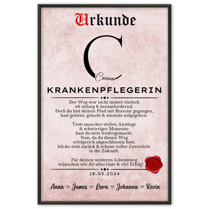 Geschenk Zum Abschluss Ausbildung Poster Urkunde Krankenpflegerin