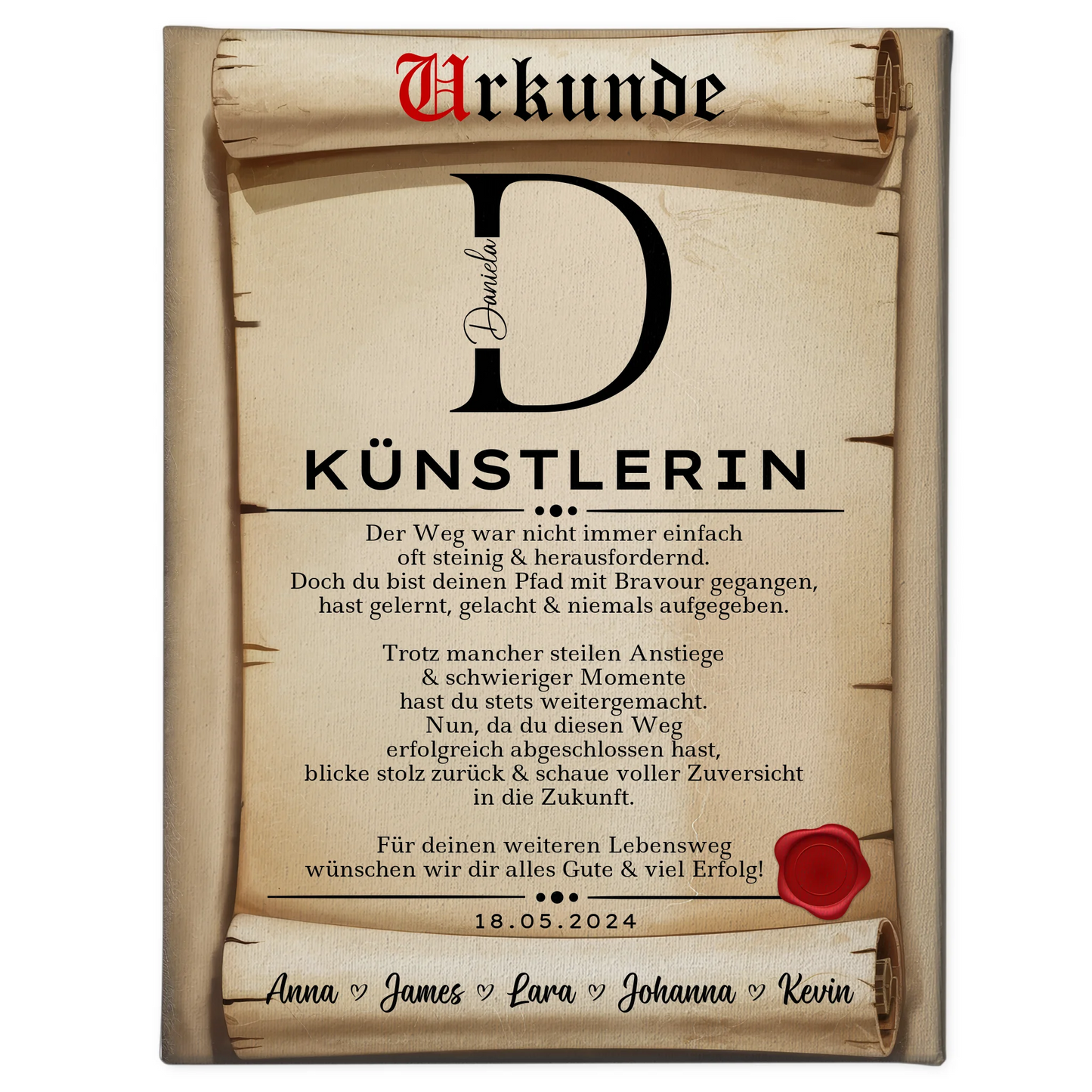 Geschenk Abschluss Ausbildung Künstlerin Leinwand Urkunde 1