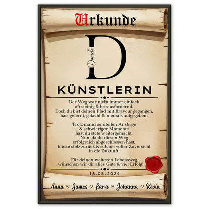 Geschenk Abschluss Ausbildung Künstlerin Poster Urkunde