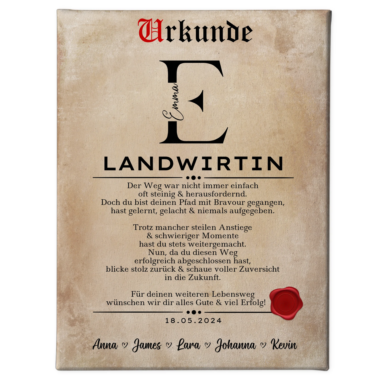 Ausbildungsabschluss Geschenk Landwirtin Leinwand Urkunde 1