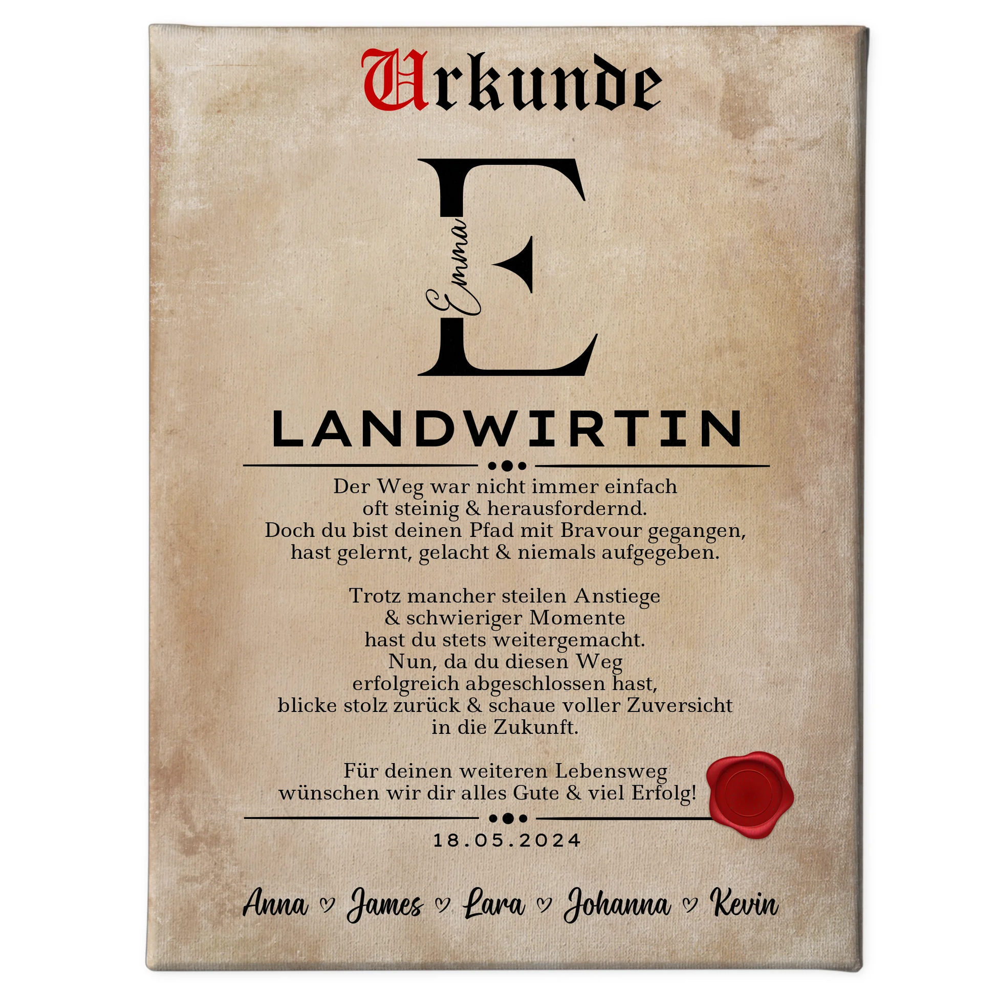 Ausbildungsabschluss Geschenk Landwirtin Leinwand Urkunde 1