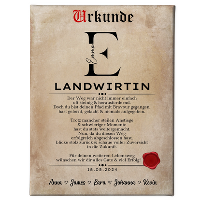 Ausbildungsabschluss Geschenk Landwirtin Leinwand Urkunde 1