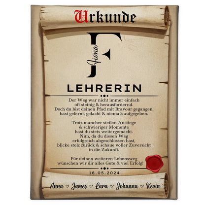Geschenk Zum Abschluss Ausbildung Lehrerin Leinwand Urkunde 1