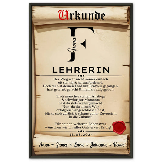 Geschenk Zum Abschluss Ausbildung Lehrerin Poster Urkunde