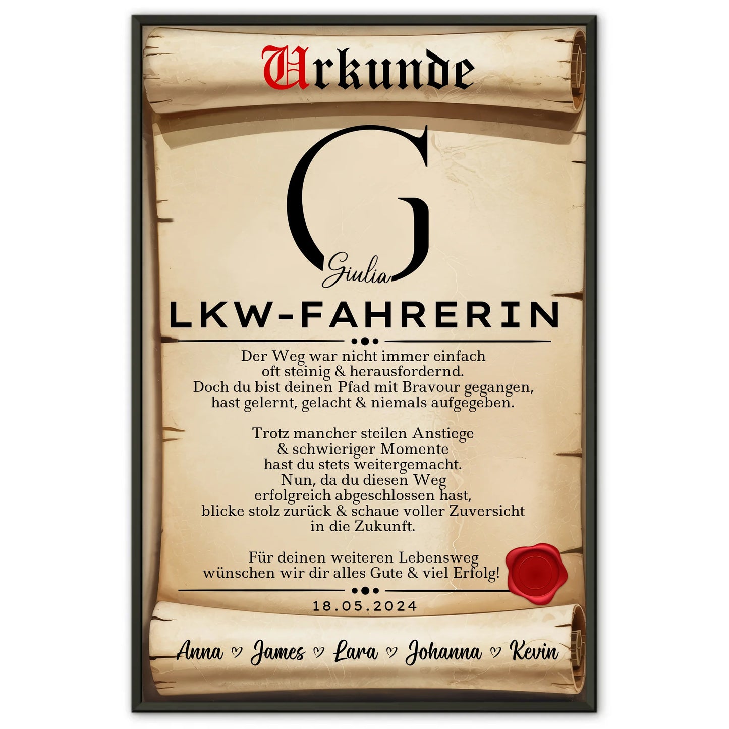 Geschenk Abschluss Ausbildung LKW Fahrerin Poster Urkunde