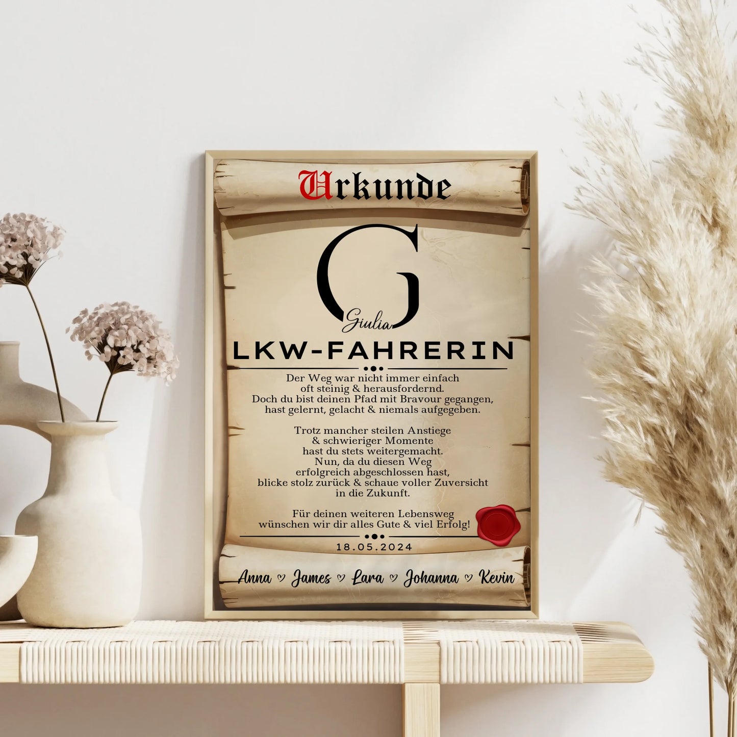 Geschenk Abschluss Ausbildung LKW Fahrerin Poster Urkunde