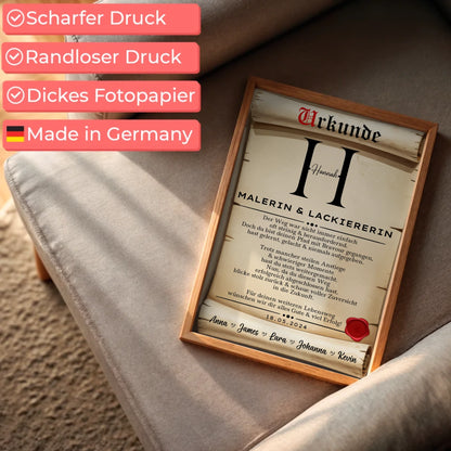 Personalisiertes Ausbildungsabschluss Geschenk Malerin Lackiererin Poster Urkunde