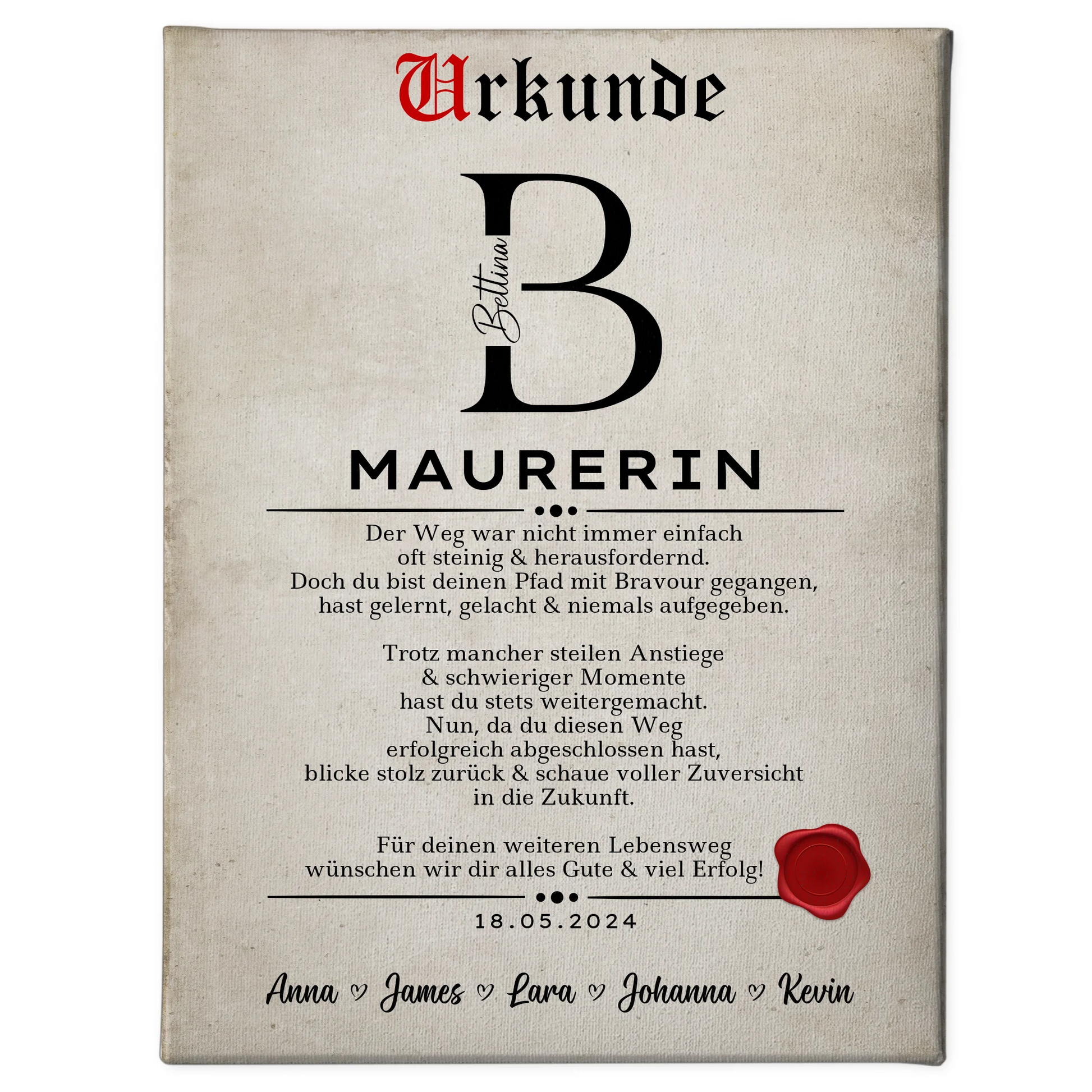 Geschenk Zum Abschluss Ausbildung Maurerin Leinwand Urkunde 1