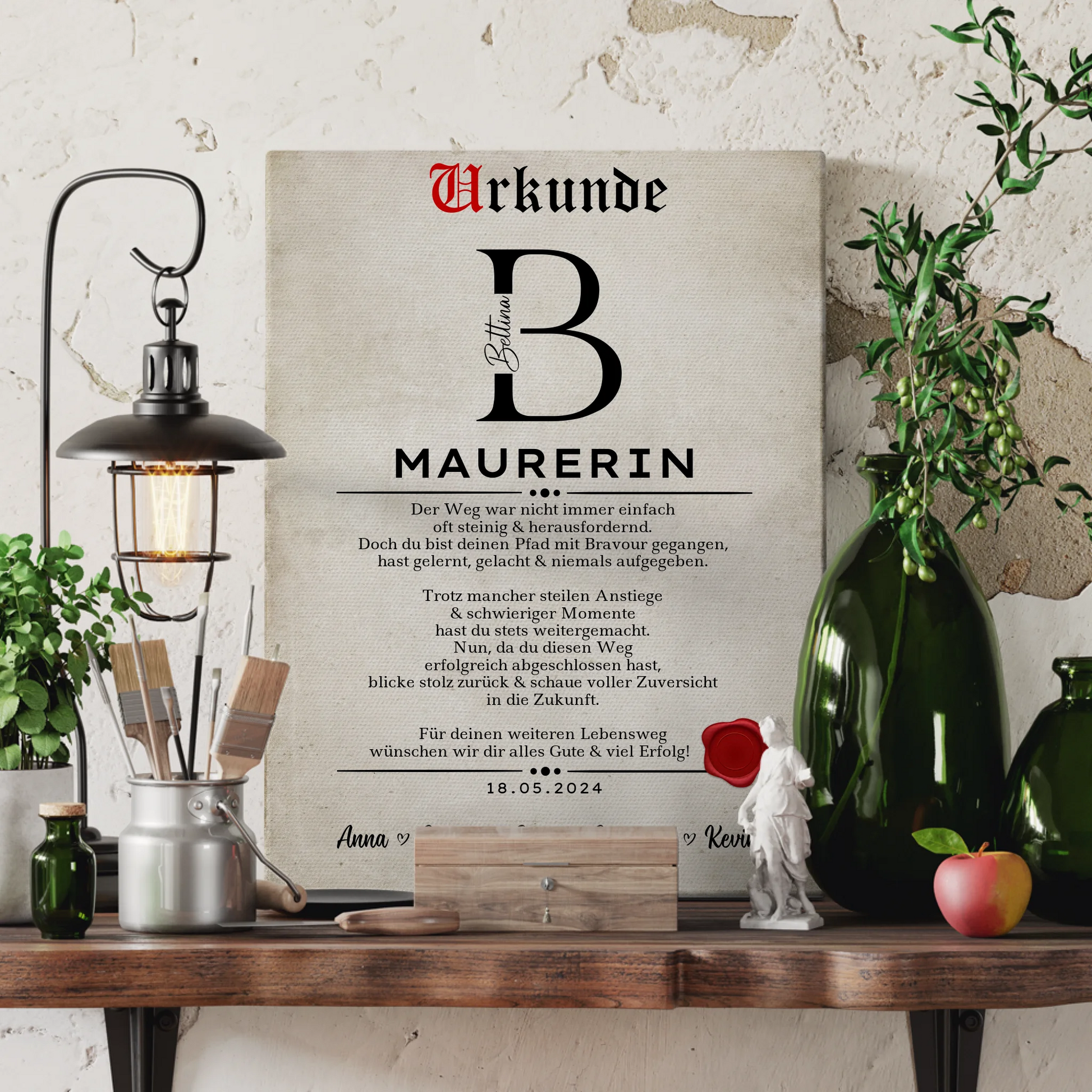 Geschenk Zum Abschluss Ausbildung Maurerin Leinwand Urkunde 3