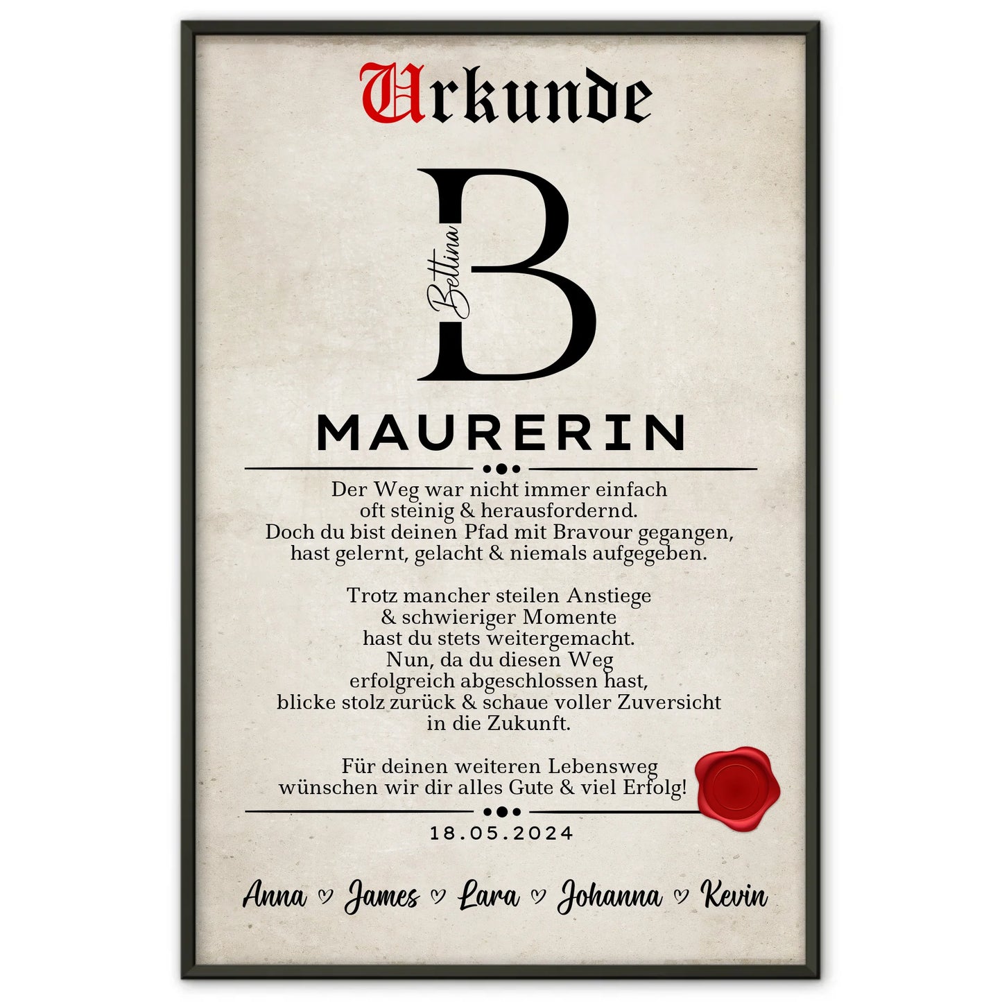 Geschenk Zum Abschluss Ausbildung Maurerin Poster Urkunde