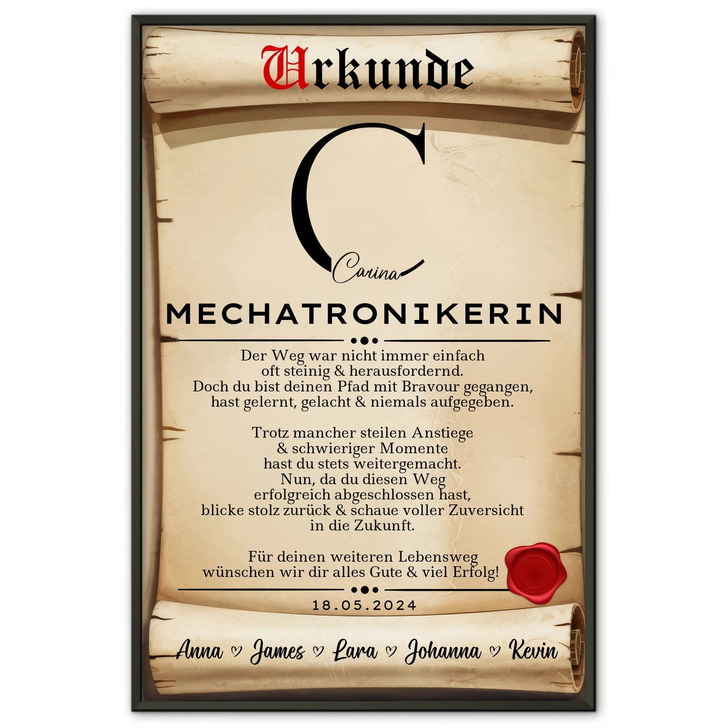 Geschenk Abschluss Ausbildung Mechatronikerin Poster Urkunde