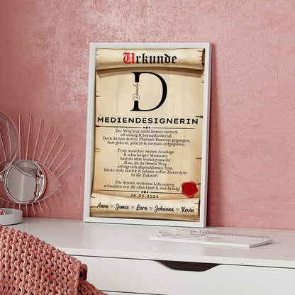 Ausbildungsabschluss Geschenk MediendesignerinPoster Urkunde