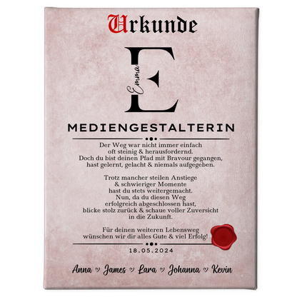 Geschenk Zum Abschluss Ausbildung Mediengestalterin Leinwand Urkunde 1
