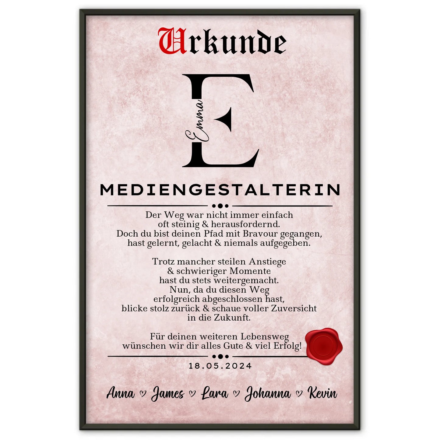 Geschenk Zum Abschluss Ausbildung Mediengestalterin Poster Urkunde Personalisiert