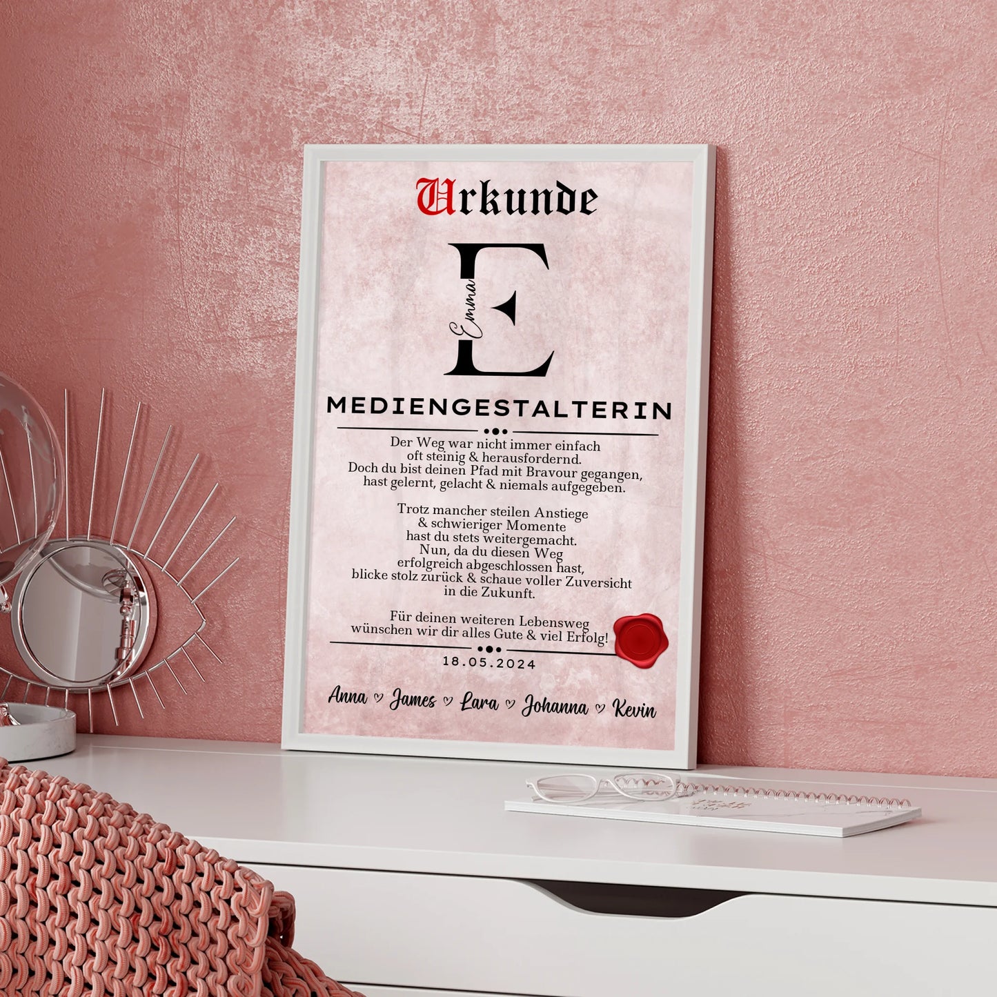 Geschenk Zum Abschluss Ausbildung Mediengestalterin Poster Urkunde Personalisiert