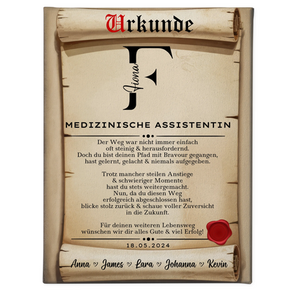 Geschenk Abschluss Ausbildung Medizinische Assistentin Leinwand Urkunde 1