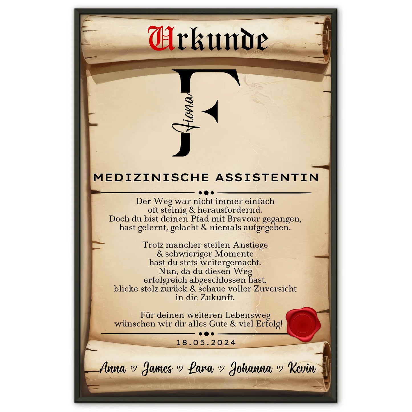 Geschenk Abschluss Ausbildung Medizinische Assistentin Poster Urkunde Personalisiert