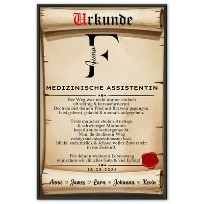 Geschenk Abschluss Ausbildung Medizinische Assistentin Poster Urkunde Personalisiert
