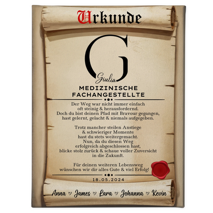 Ausbildungsabschluss Geschenk Medizinische Fachangestellte Leinwand Urkunde 1