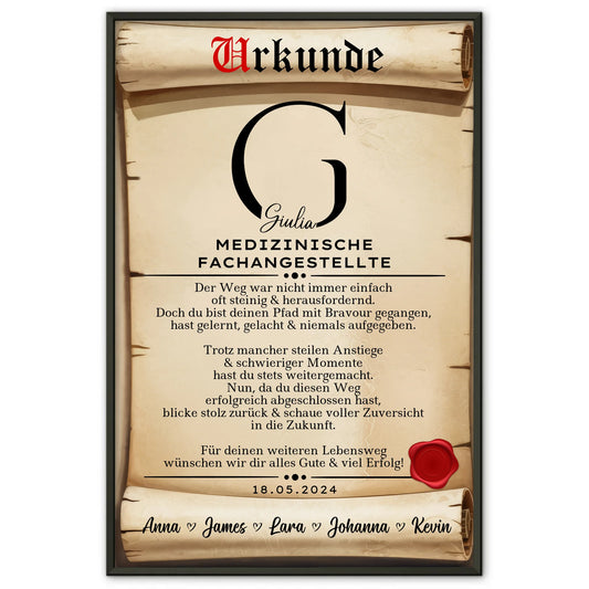 Ausbildungsabschluss Geschenk Poster Urkunde Medizinische Fachangestellte