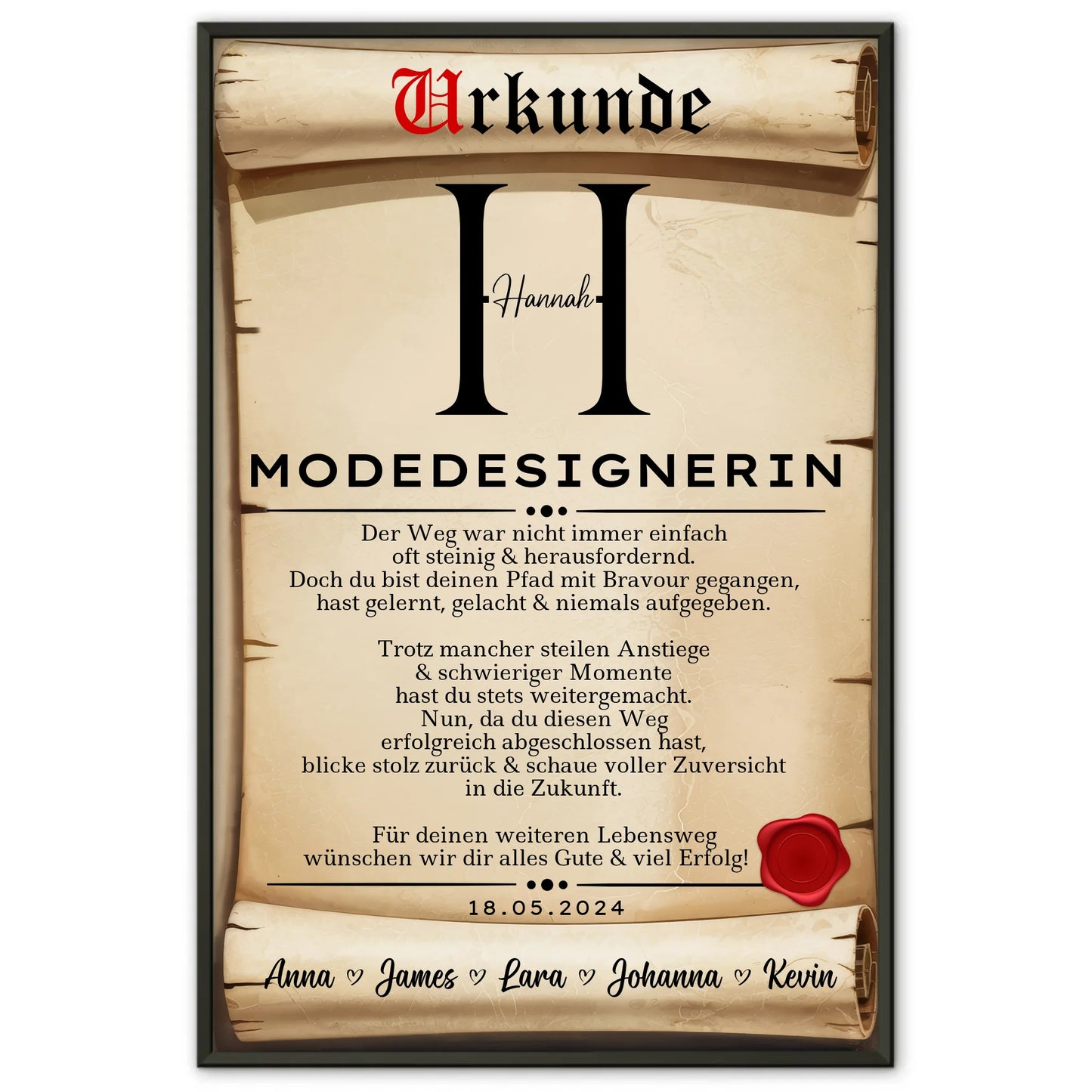Geschenk Zum Abschluss Ausbildung Modedesignerin Poster Urkunde Personalisiert