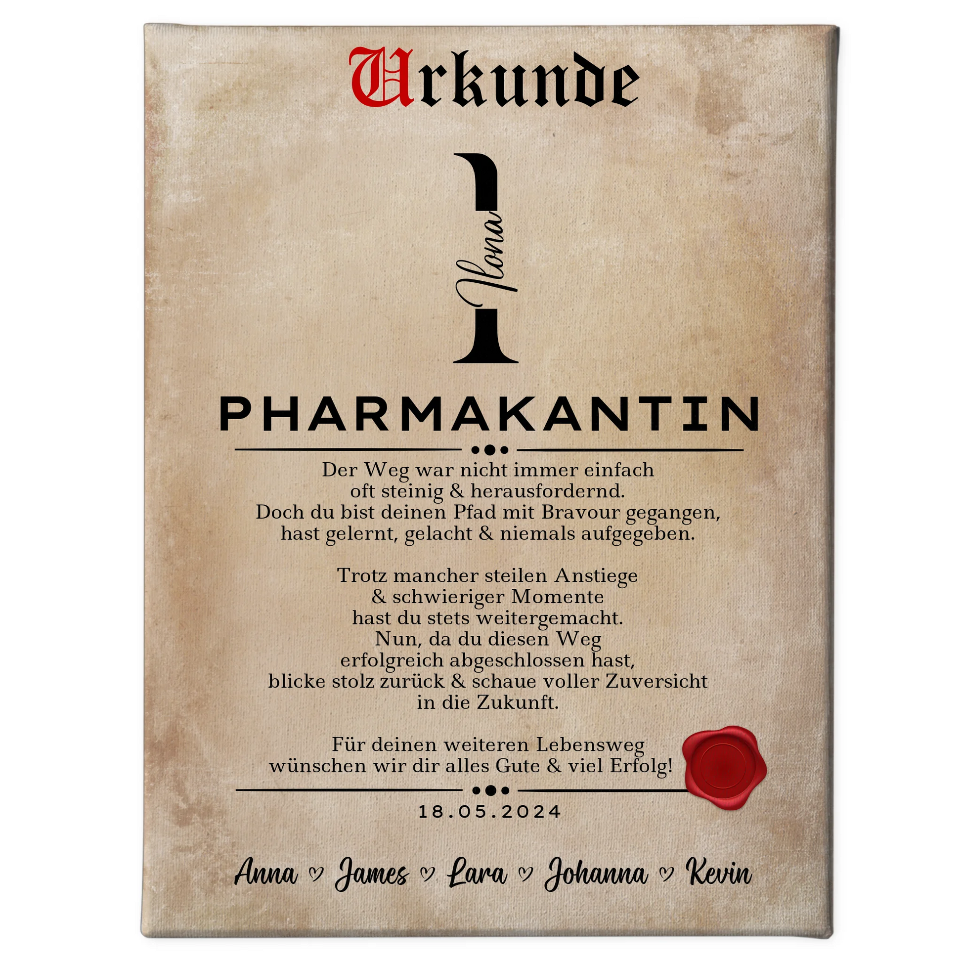 Geschenk Abschluss Ausbildung Pharmakantin Leinwand Urkunde 1