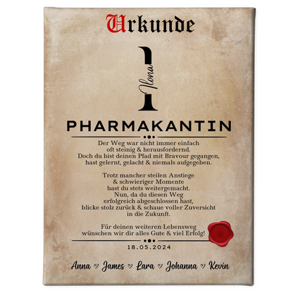 Geschenk Abschluss Ausbildung Pharmakantin Leinwand Urkunde 1