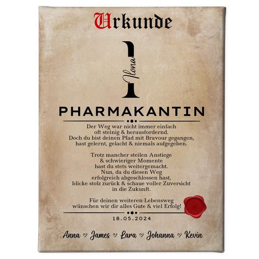 Geschenk Abschluss Ausbildung Pharmakantin Leinwand Urkunde 1